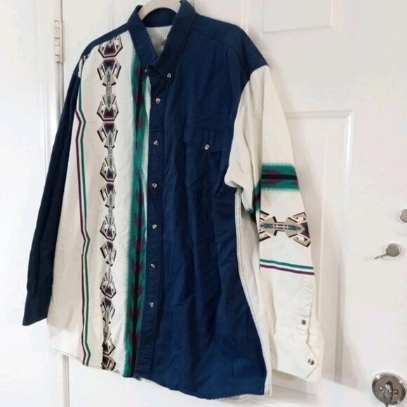 Vintage Express Rider Western Shirt Button Up Men's XXL Southwest Aztec Twill - Picture 4 of 6